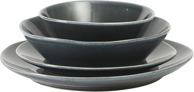 Bloomhouse Montecito Breeze 16 Piece (Service for 4) Double Plates and Bowls Stoneware Reactive Glaze Dinnerware Set - Laguna Dawn