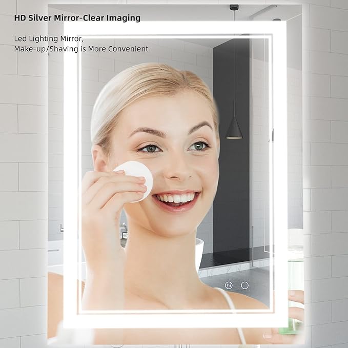LED Bathroom Mirror Wall-Mounted Vanity Mirror with Anti Fog,Dimmable Waterproof Smart Touch Button Makeup Mirror with Lights Vertical & Horizontal (40x24 Inch)