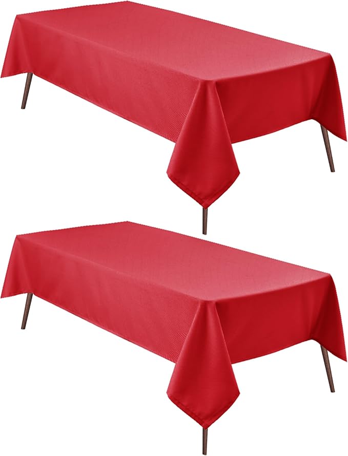 Hiasan 2 Pieces Red Tablecloth Rectangle - Wateproof and Spillproof Kitchen Christmas Washable Polyester Table Cloth for Dining Room, 60 x 102 Inch