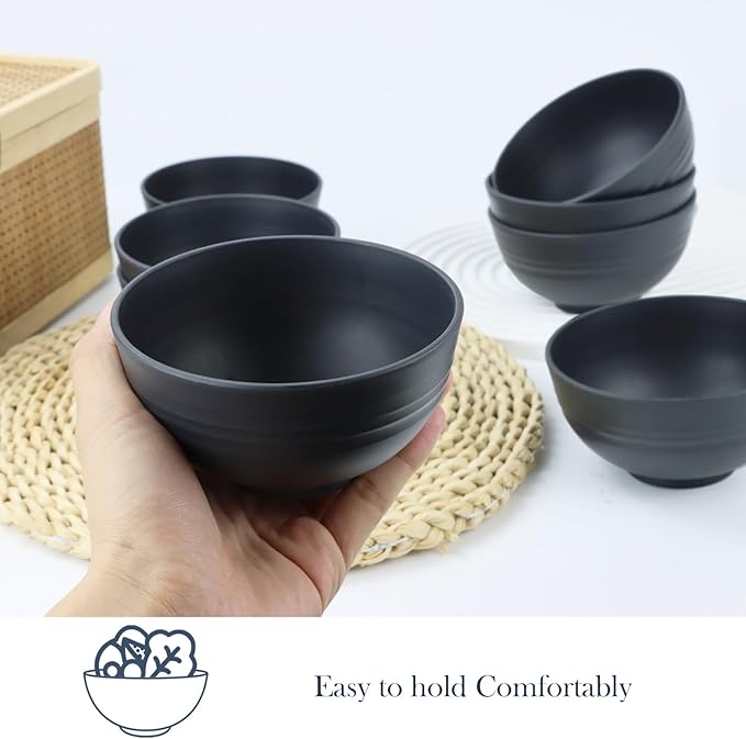 Homienly Wheat Straw Small Bowl Set of 8, Unbreakable Dessert Bowl - 10 OZ, Wheat Straw Mini Bowls for Kitchen, Kids, Microwave and Dishwasher Safe Bowls for Snack, Appetizer, Ice Cream (Black)