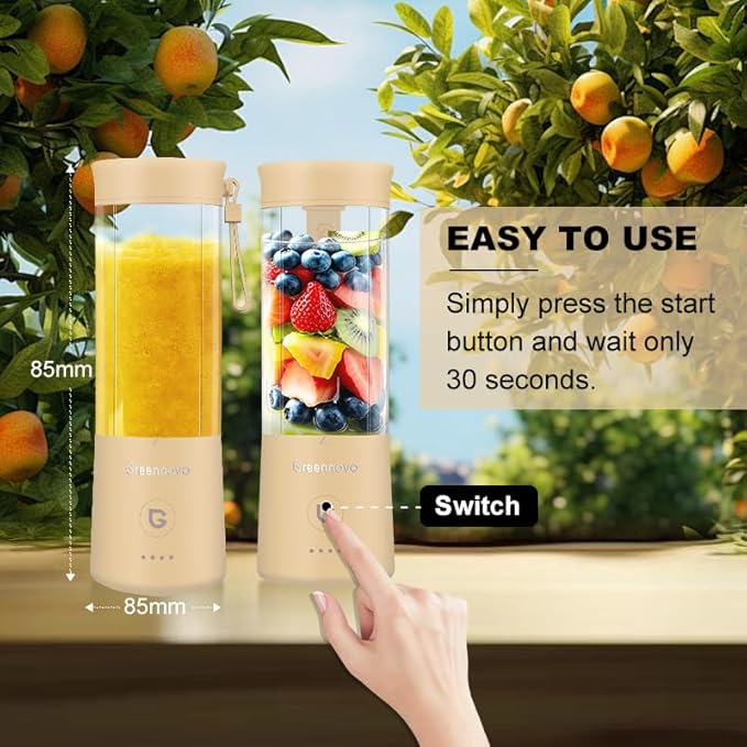 Portable Blender 500ml Personal with 6 Sharp Blades Rechargeable 5000mAh 18000-22000rpm Power for Shakes & Smoothies, BPA Free, for Kitchen, Office, Gym, Hiking (cyan)