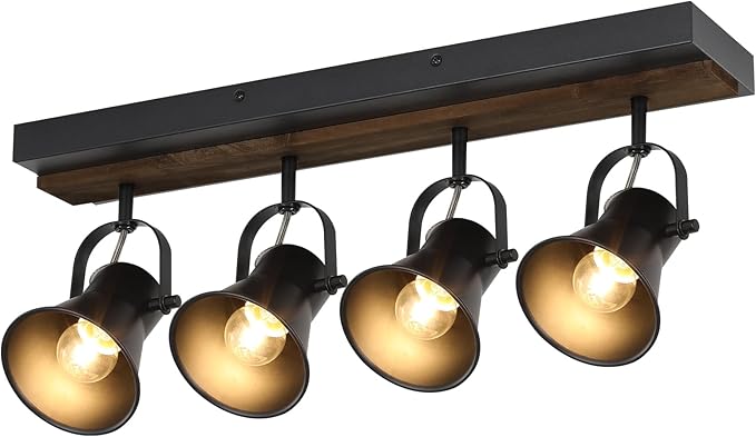 SEEBLEN 4-Light Kitchen Light Fixtures - Adjustable Ceiling/Wall Mount Spotlight, Industrial Black Track Lighting for Living Room, Dining Room, Hallway, Bathroom