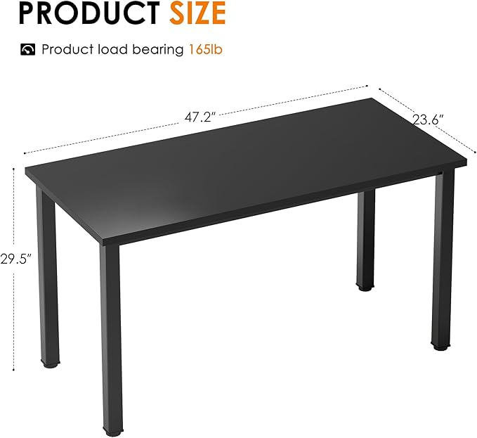 Need Computer Desk, 47 inch Home Office Desk, Modern Simple Style Home Office Gaming Desk, Basic Writing Table for Study Student, Black Metal Frame, Black