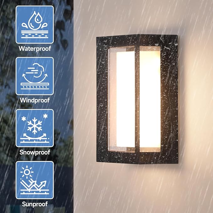 FUPE Outdoor Wall Lights LED 3 Color Outdoor Light Fixture Wall Mount Exterior Lights 2100Lm IP65 Exterior Wall Sconce,Rustproof Sconce with Double Shade,Matte Black Light for Porch 1 Pack