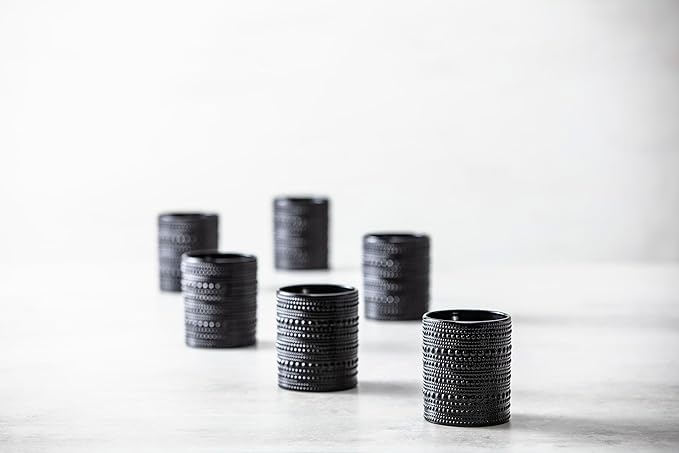 Fortessa Jupiter Beaded Hobnail Glass, 10 Ounce Double Old Fashioned (Set of 6), Obsidian Black