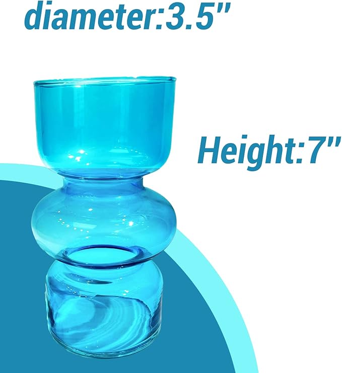 BLOFLO Blue Transparent Glass Hydroponic Vase, 7Inches Colored Glass Vase for Flower, Modern Geometric Three-Layer Floral Vases for Home Office Wedding Table Décor(Blue)