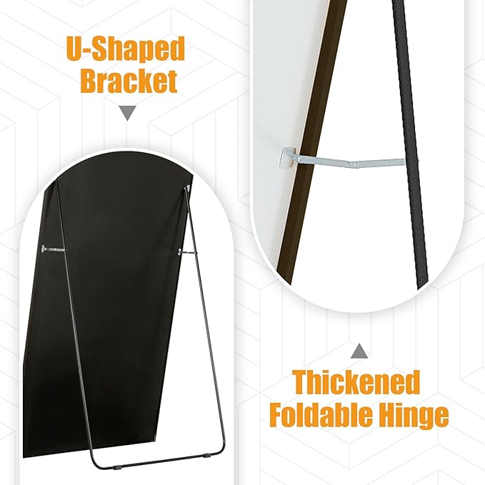 Arched Full Body Mirror, 55''x 18'' With Black Aluminum Alloy Frame, Floor Not Fragile Tempered Glass Leaning Against Wall for Living Room, Women Dressing Clothes