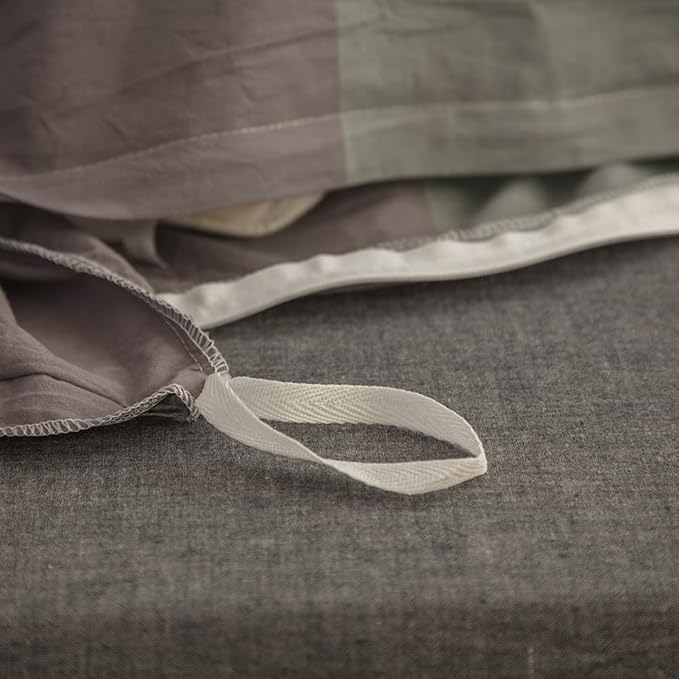 FACE TWO FACE Bedding Duvet Cover Set100% Washed Cotton Duvet Cover Linen Like Textured Breathable Durable Soft Comfy (Twin, Light Green Grid)