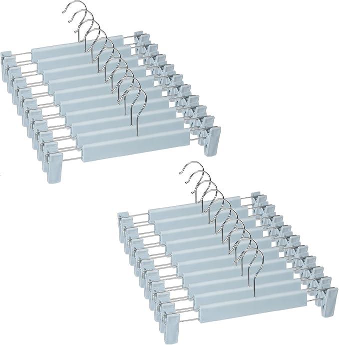 Skirt Hangers，Pants Hangers with Clips，360 ° Swivel Hooks Space Saving Hangers for Pants, Skirts, Clothes, Jeans (20Pack, Light Blue)