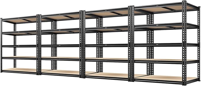 REIBII 72" H Garage Shelving Heavy Duty Shelves for Storage 2000LBS Garage Storage Shelves Adjustable 5 Tier Metal Storage Shelving Unit for Craft Warehouse Pantry Basement 72''*35.5''*11.8'' 4 Pack