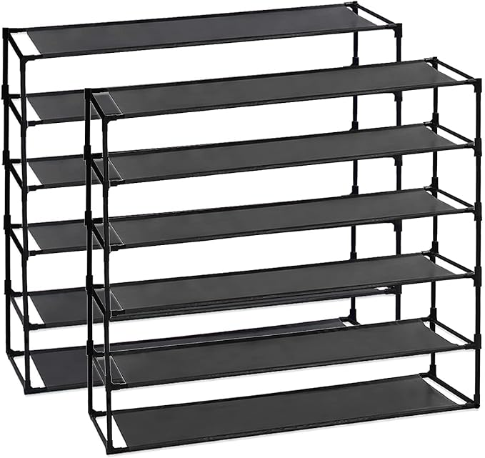 TY ARTS & CULTURE 2 Pack 6-Tiers Shoe Rack Organizer, Sturdy Metal Pipes & Durable Non-Woven Fabric, Space Saving Tall Shoe Shelf Hold 48-60airs, Shoe Rack for Entryway (Black)
