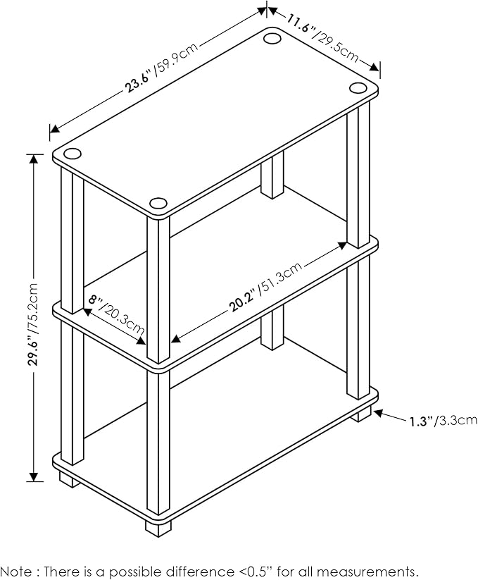 Furinno Turn-S-Tube 3-Tier Compact Multipurpose Shelf Display Rack with Square Tube, Amber Pine/Black