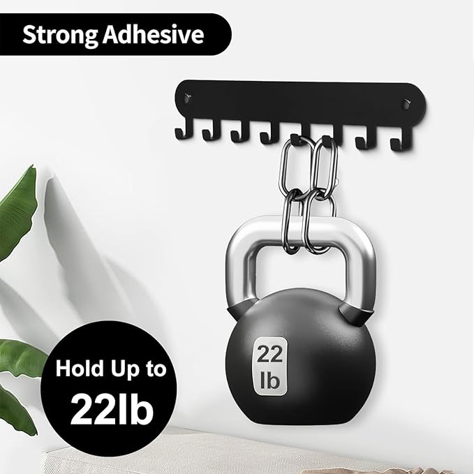 2 Pack Key Holder for Wall,Key Hooks with 8 Hooks,Key Rack for Wall No Drill for Living Room, Kitchen, Bathroom, Garage (Black)