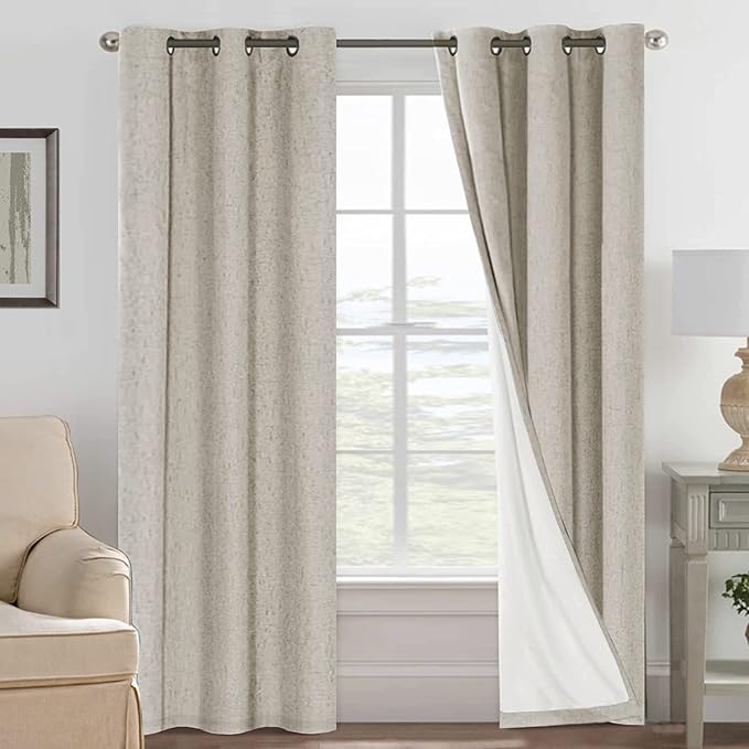 H.VERSAILTEX Primitive Linen Curtains 100% Blackout Curtain Drapes Burlap Fabric Curtains with White Thermal Insulated Liner, Grommet Top Drapes Living Room/Bedroom (2 Panels, 42 x 84 Inch, Stone)