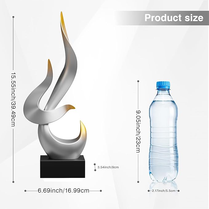 Silver Fire Flame Sculpture, Modern Abstract Resin Statue, Art Statue Home Decor for Living Room TV Stand Coffee Table Shelf Accents Decor