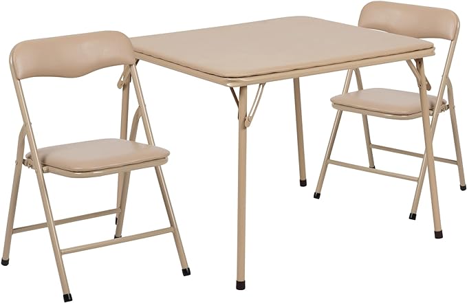 Flash Furniture Mindy Kids 3-Piece Folding Square Table and Chairs Set for Daycare and Classrooms, Children's Activity Table and Chairs Set, Tan