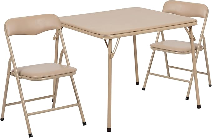 Flash Furniture Mindy Kids 3-Piece Folding Square Table and Chairs Set for Daycare and Classrooms, Children's Activity Table and Chairs Set, Tan