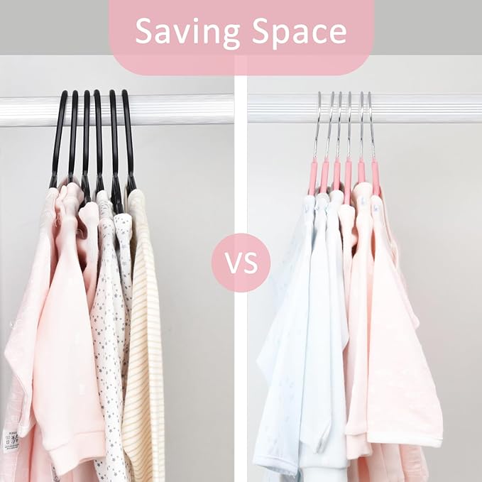 ManGotree Velvet Baby Clothes Hangers, Baby Toddler Kids Hangers with Swivel Hook, Notched Shoulder Design for Kids and Children Clothes (30 Pack, Pink)