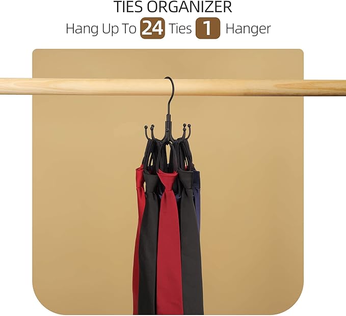ZEDODIER Belt Hanger, 2 Pack Rotatable Belt Rack Closet Accessories Organizer, Maximum 24 Storage Capacity, Hanging Holder Storage Hook for Belt, Bra, Tank Top, Tie, Scarf, Purse, Black