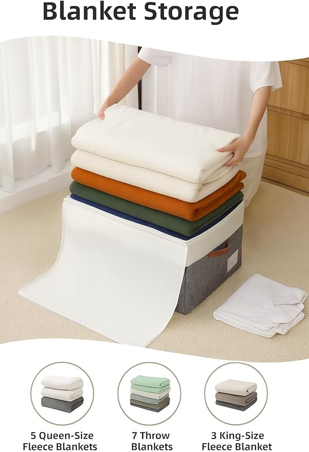 Reinforced LARGE Blanket Storage Baskets with Lids, 2 Packs Stackable Comforter Storage Bag with Clear Window & Handles, Clothes Organizer for Closet,King/Queen Comforters Quilt Duvet