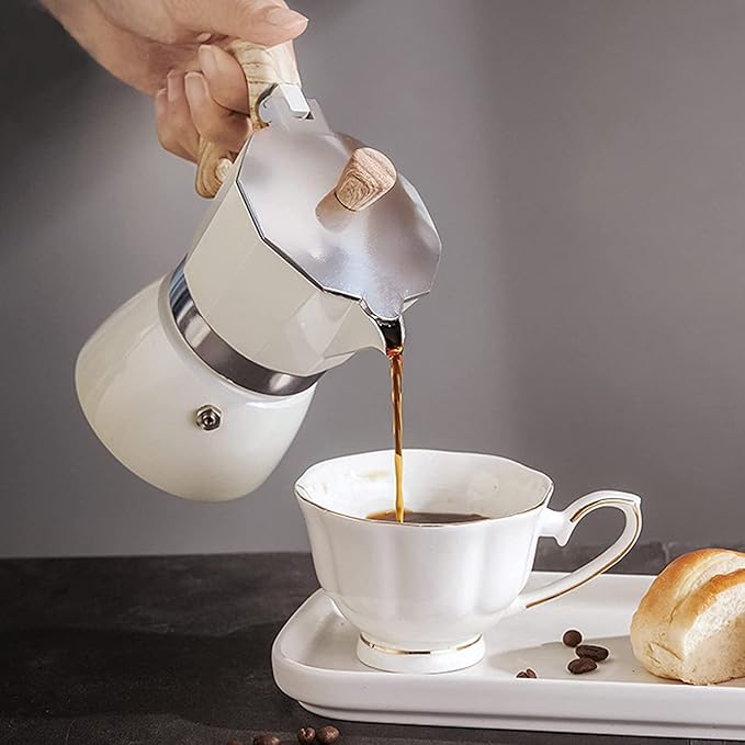 MORDEN MS Moka Pot - Stovetop Espresso Maker 3 Cup/5 OZ Italian Coffee Maker Camping Coffee Pot Manual Cuban Coffee Percolator for Cappuccino or Latte - White