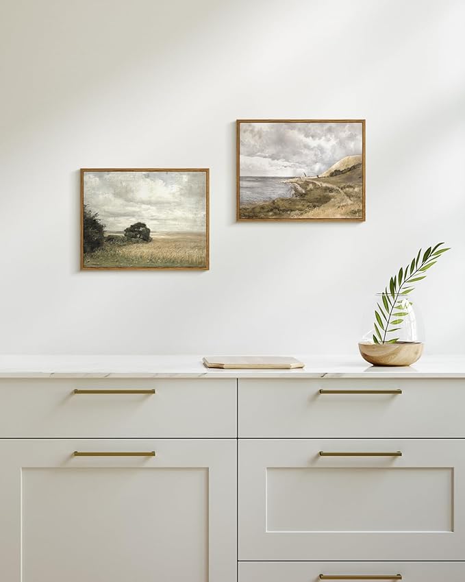 InSimSea Framed Canvas Wall Art Vintage Decor, Landscape Wall Art Prints, Vast Field under Cloudy Sky Wall Decoration, Mid Century Modern Decor, Rustic Farmhouse Bedroom, Retro Room, 11"x14"