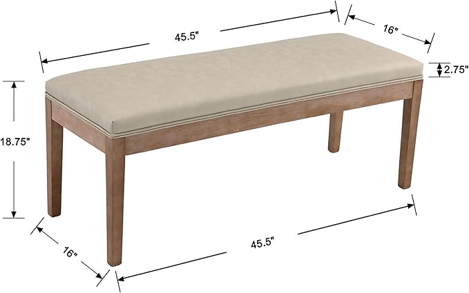 PU Leather Dining Bench Upholstered Entryway Bench Farmhouse Shoe Bench Seat Ottoman for Hallway Living Room Bedroom End of Bed Dining Room Kitchen, 45.5" Long, Gray