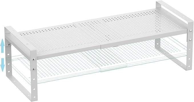 Expandable Spice Rack, Stackable Metal Pantry Storage Shelves Stand, Adjustable Height Cabinet Shelf Organizer Racks(1PACKS/WHITE,LARGE)