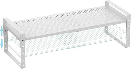 Expandable Spice Rack, Stackable Metal Pantry Storage Shelves Stand, Adjustable Height Cabinet Shelf Organizer Racks(1PACKS/WHITE,LARGE)