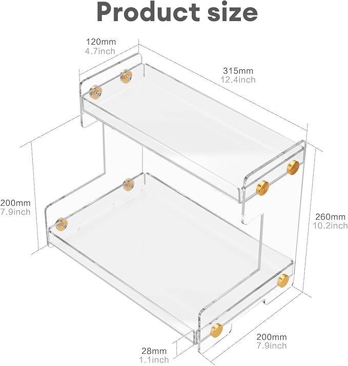 FFK 2 Tier Bathroom Countertop Organizer, SUS 304 Stainless Steel Storage Shelf for Cosmetic Organizer, Ideal for Cabinet, Countertop, Pantry, and Desktop, Office, White