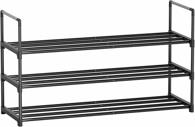 Metal Shoe Rack, 3-Tier Shoe Organizer with Adjustable Shelf Height, Sturdy Shoe Storage Shelf, Perfect for Front Door Entrance, Closet & Entryway, Easy to Assemble, DIY Layering Options (S - 3 Tier)