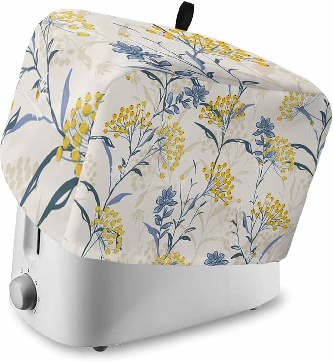 Toaster Cover 2 Slice Spring Summer Flowers Toaster Oven Cover with Pockets Yellow Berry Floral Plant Bakeware Protector Small Kitchen Appliance Dust Covers and Fingerprint Protection for Women
