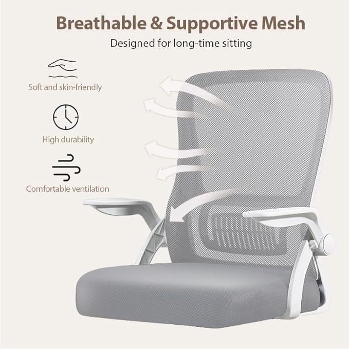 Office Chair, Ergonomic Desk Breathable Mesh Swivel Chair with Flip-Up Arms and Lumbar Support Computer for Home Office
