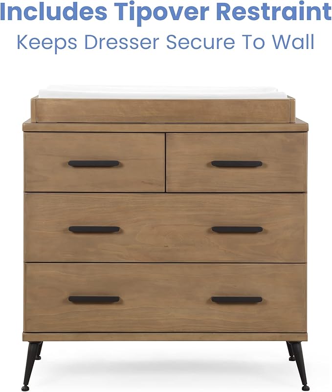 Delta Children Sloane 7-Piece Baby Nursery Furniture SetIncludes: Convertible Crib, Dresser, Changing Top, Crib Mattress, Fitted Sheets, Toddler Guardrail & Changing Pad, Acorn w/Matte Black