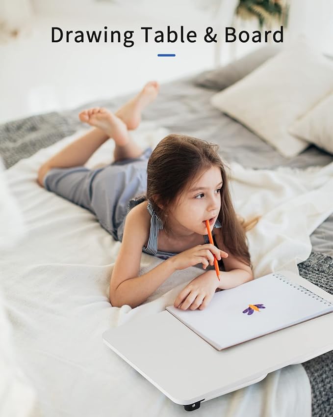 Folding Lap Desk, Ruxury Laptop Stand Bed Desk Table Tray, Breakfast Serving Tray, Portable & Lightweight Mini Table for Sofa Couch Floor - White