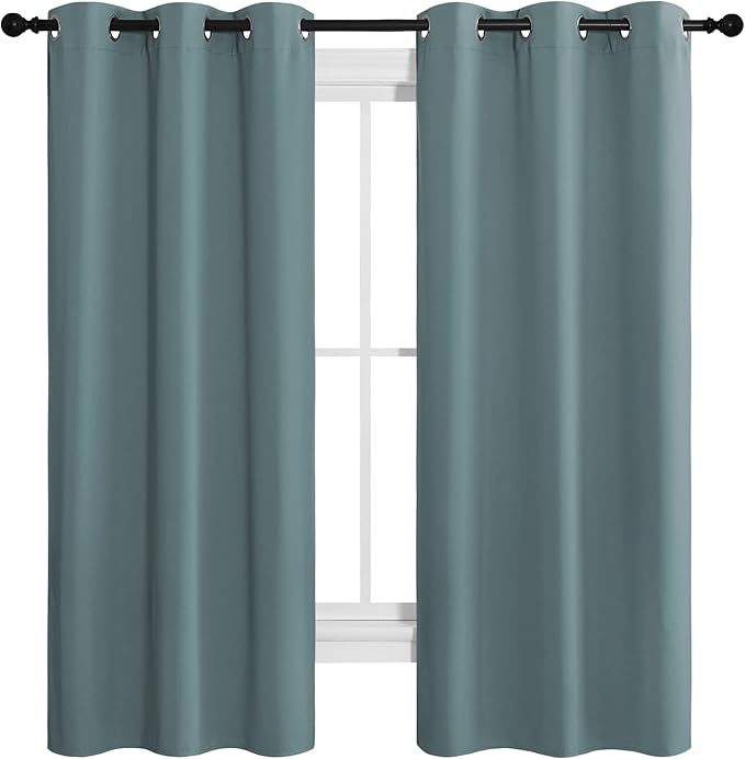 NICETOWN Modern Blackout Curtains Noise Reducing, Thermal Insulated and Privacy Room Darkening Drape Panels for Boy's Guest Room Door Small Short Window (Greyish Blue, 2 Panels, W42 x L68 -Inch)
