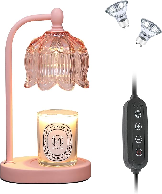 Pink Candle Warmer Lamp with Timer and Dimmer,Mother's Day Gifts for Mom/Wife, Melt Wax Warmer Lamp with 2 Bulbs for Candle Jars House Warming New Home Decor