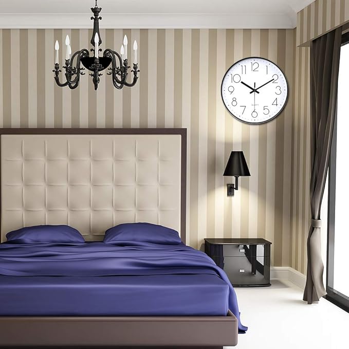 jomparis Black Wall Clock Large 13.5 Inch Silent Non Ticking Battery Operated Quartz Decorative Round Wall Clock for Classroom Living Room,Office,School