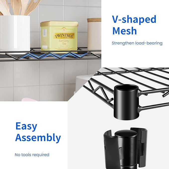 PayLessHere Metal Shelf Shelving Unit Wire Shelving with 5 Tier NSF Certified Closet Shelves Storage Garage Shelves for Home Kitchen Office Warehouse Wire Rack Shelf Standing Shelf Units, Black