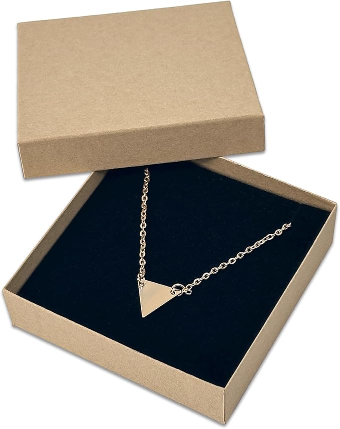 TheDisplayGuys - 24-Pack Cardboard Kraft Paper Jewelry Gift Boxes w. Velvet Padding - Necklace/Pendant - Kraft Brown - #33 (3.5" x 3.5" x 1.0")