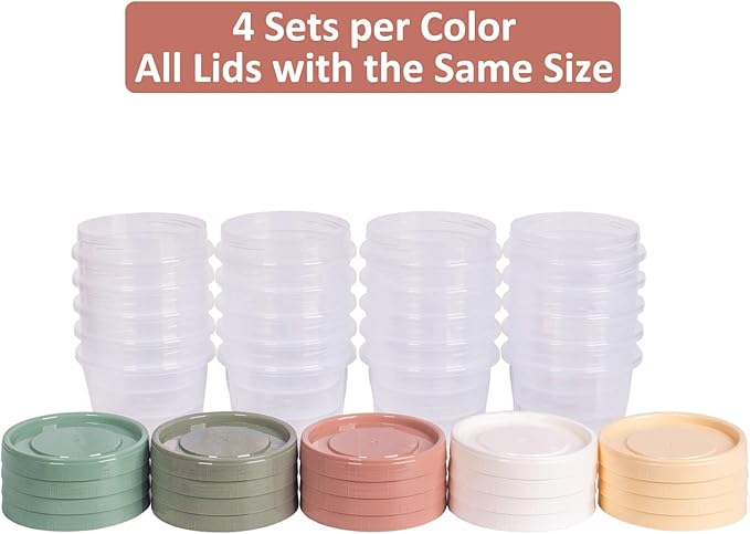 Screw Top Containers for Food 16 Oz, 20 Pack, 2 Cup Storage Containers with Lid, Reusable Twist Top Containers Twist Lock Stackable Round Twist Cap Plastic Freezer Container for Soup, 5-Color