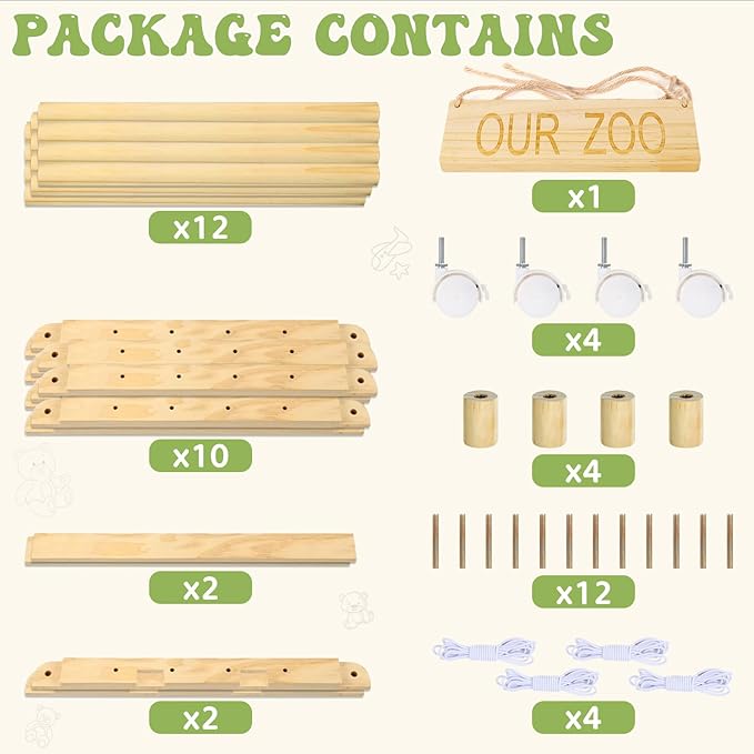 Stuffed Animal Storage & Organizer, Wooden Stuffed Animal Zoo, Large Toy Storage Organizer & Holder, Plush Toy Display Tower Shelf with Wheels for Toddler Rooms, Playrooms & Kids Bedrooms