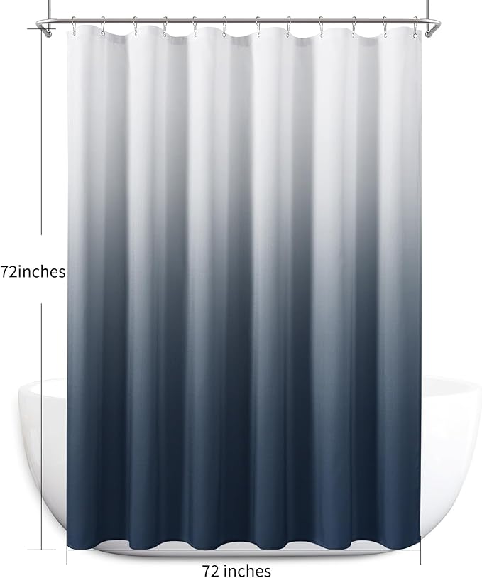 Naturoom Denim Blue Shower Curtains for Bathroom,Ombre Cloth Fabric Shower Curtain Set with 12 Hooks Denim Blue Bathroom Decor 72 x 72