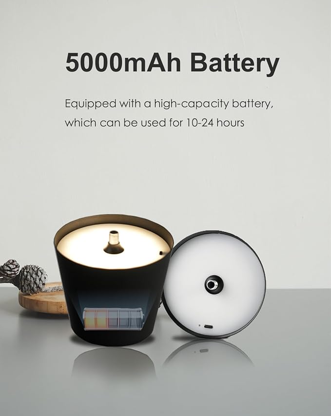 Cordless Table Lamp, Rechargeable Table Lamp with Touch Dimmable Control, Portable LED Desk Lamp for Indoor Patio (Black-Round, 1)