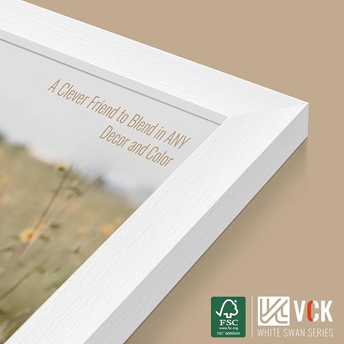 VCK 11x14 Picture Frame Set of 4 - White, Gallery-Quality Wood Poster Frames, 1.1-Inch Wide Border, Polished Plexiglass, Vertical or Horizontal Wall & Tabletop Display for Photo/Art/Prints, White