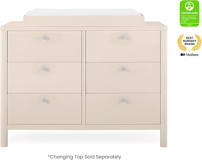 Delta Children Nest Crib and Dresser Nursery Furniture – 4-in-1 Convertible Crib | Brooks 6 Drawer Dresser | Soft Beige