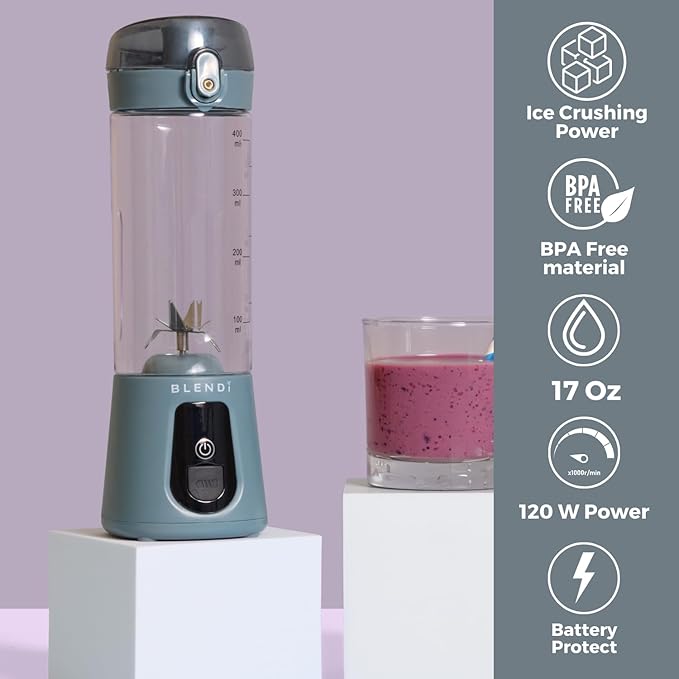 BLENDi Pro+ Portable Blender (New 2025 Model, 17.5oz, Gray) – Upgraded 120W Motor, USB-C Rechargeable, Cordless Personal Blender for Smoothies & Shakes – BPA-Free, Self-Cleaning, Travel-Friendly