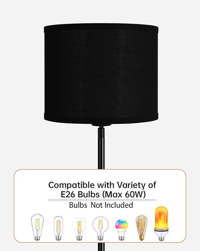 Floor Lamp Black, Standing Lamp, 58" Tall Lamps for Living Room, Simple Pole Lamp with Black Lampshade, On/Off Foot Pedal, Bright Dimming Light for Kids Room Bedroom Office Decor(Without Bulbs)