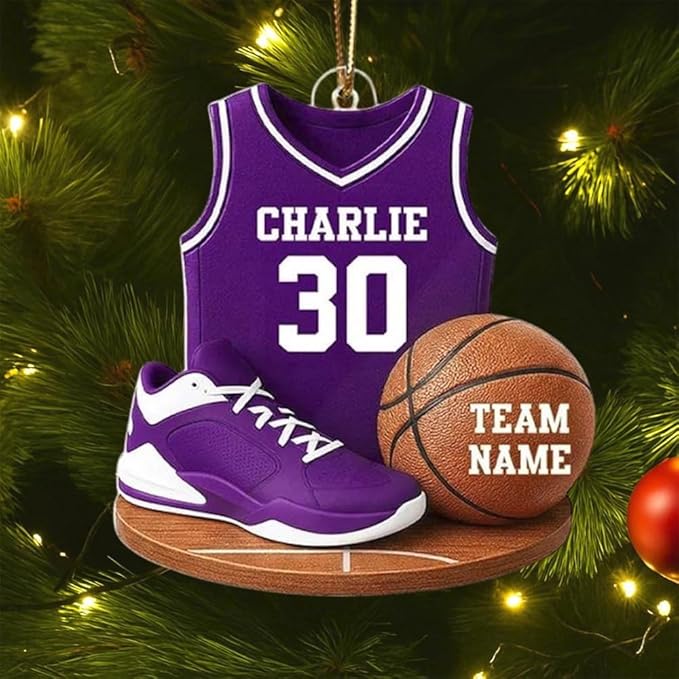 Custom Basketball Christmas Ornaments 2025, Custom Name Basketball Acrylic Christmas Tree Decorations, 2D Flat Baller Ornaments for Tree 01