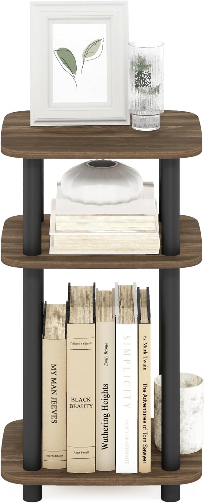 Furinno Just 3-Tier Turn-N-Tube Curve End Table, Side Table, 1-Pack, Columbia Walnut/Black